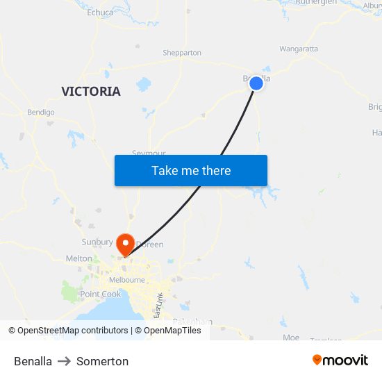 Benalla to Somerton map