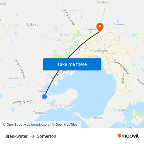 Breakwater to Somerton map