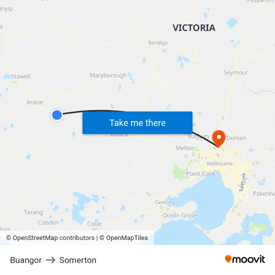 Buangor to Somerton map