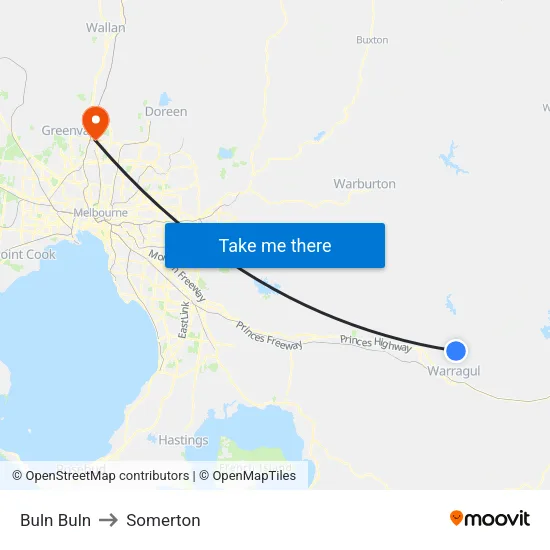 Buln Buln to Somerton map