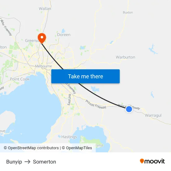 Bunyip to Somerton map