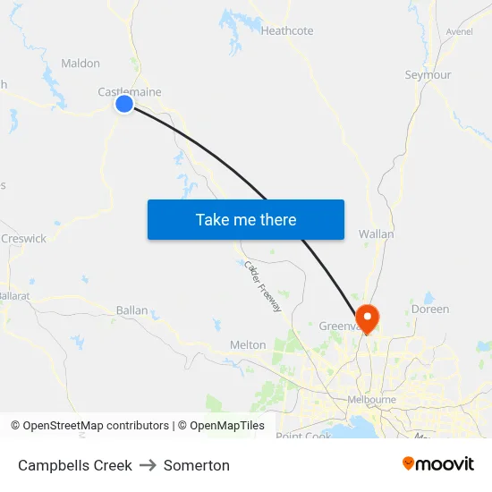 Campbells Creek to Somerton map
