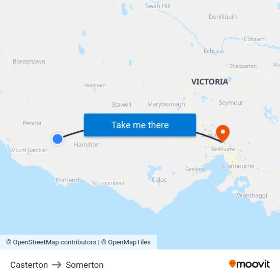 Casterton to Somerton map