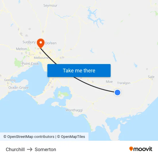 Churchill to Somerton map