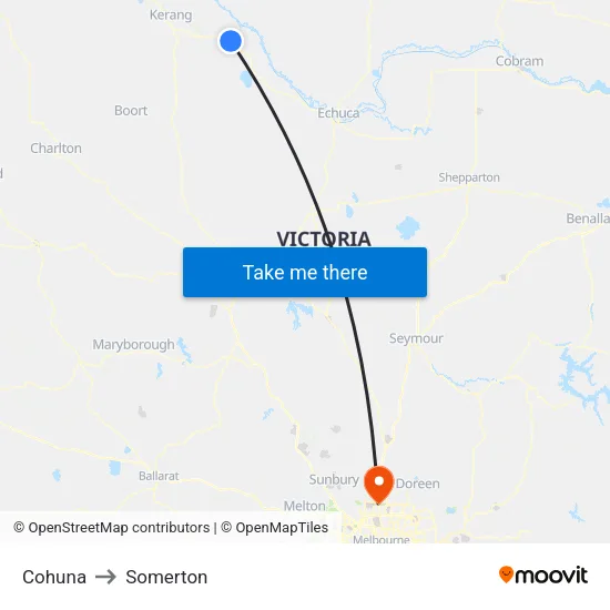 Cohuna to Somerton map