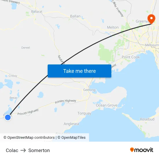 Colac to Somerton map