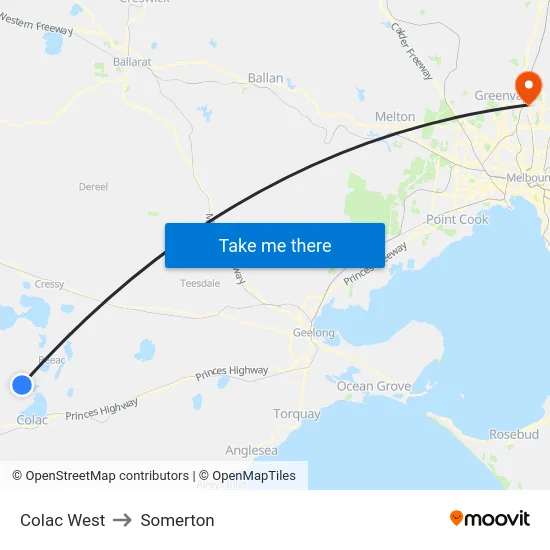 Colac West to Somerton map