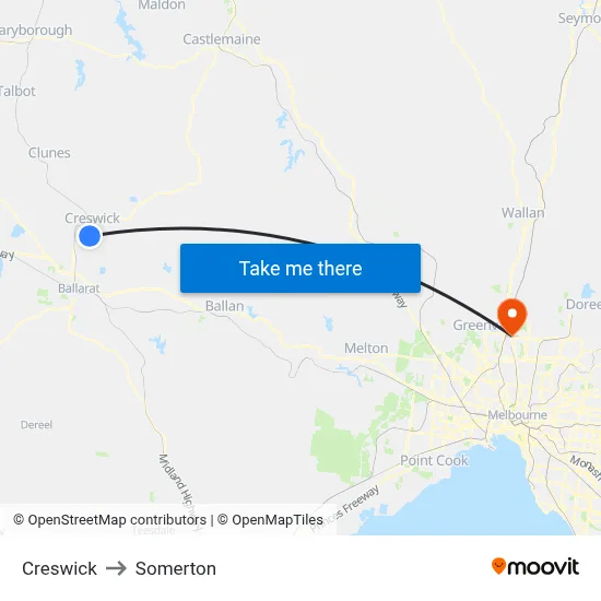 Creswick to Somerton map