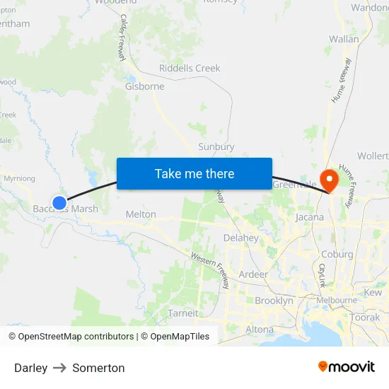 Darley to Somerton map