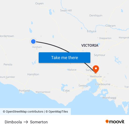 Dimboola to Somerton map