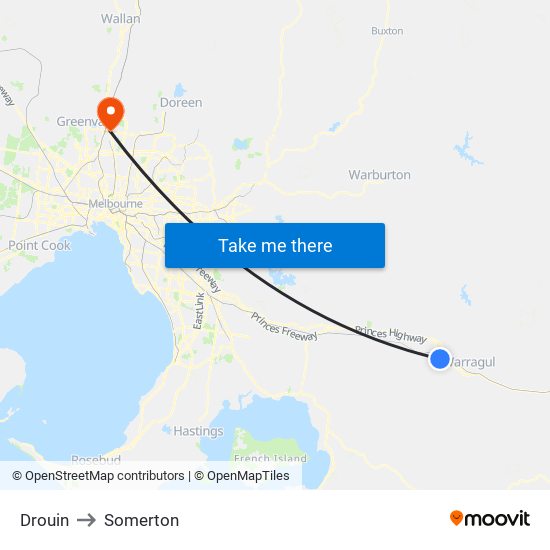 Drouin to Somerton map