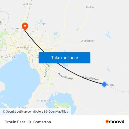 Drouin East to Somerton map