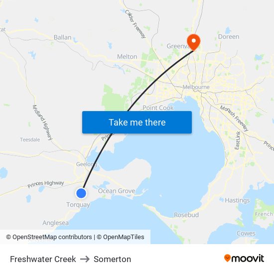 Freshwater Creek to Somerton map