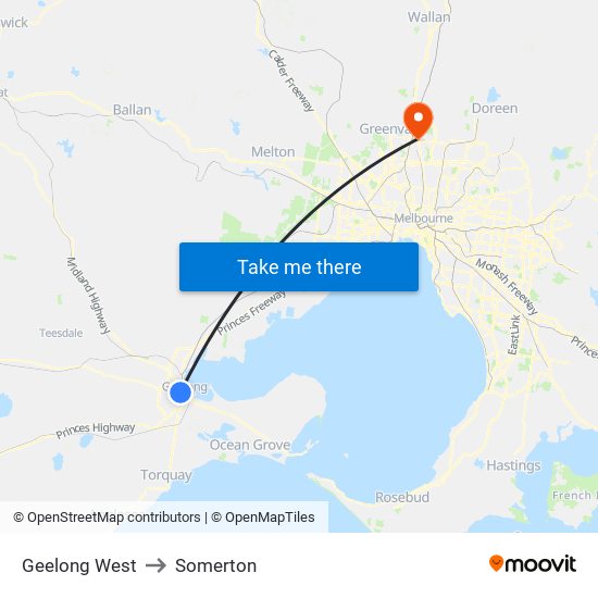 Geelong West to Somerton map