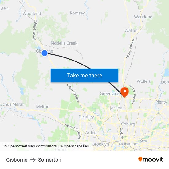 Gisborne to Somerton map