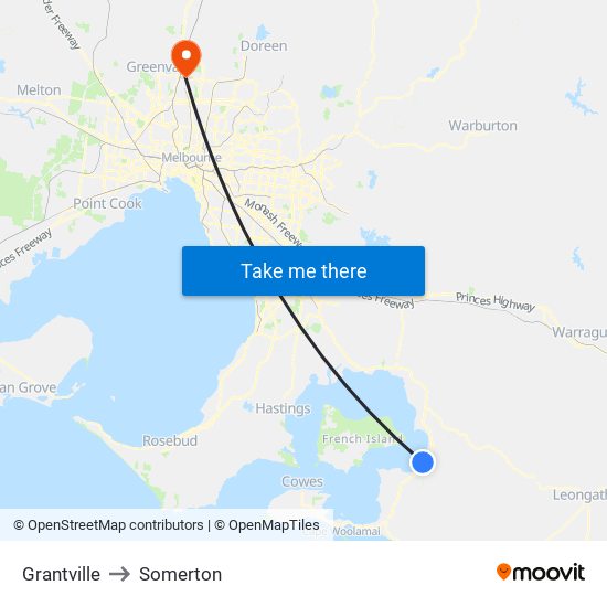 Grantville to Somerton map