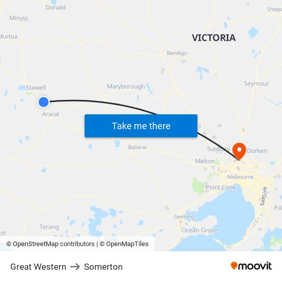 Great Western to Somerton map