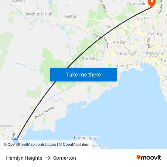 Hamlyn Heights to Somerton map