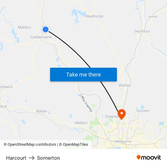 Harcourt to Somerton map