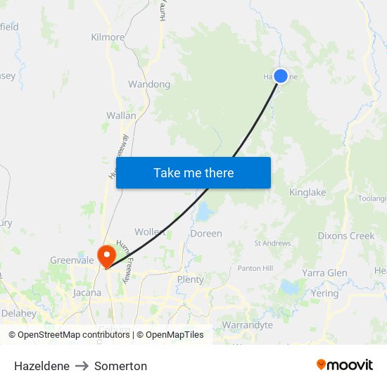 Hazeldene to Somerton map