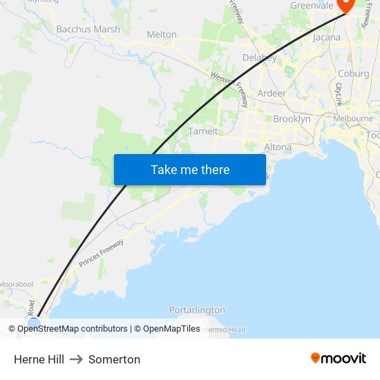 Herne Hill to Somerton map