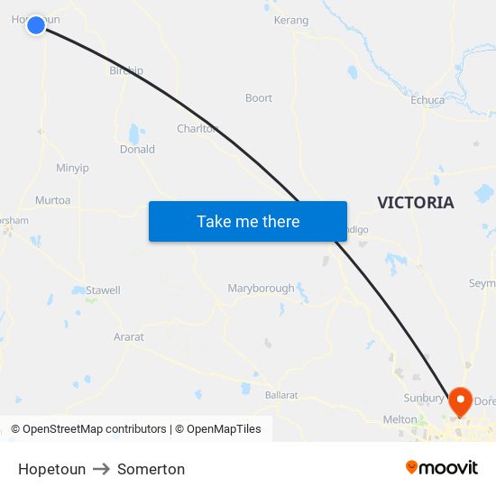 Hopetoun to Somerton map