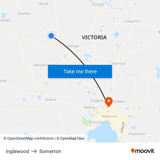 Inglewood to Somerton map