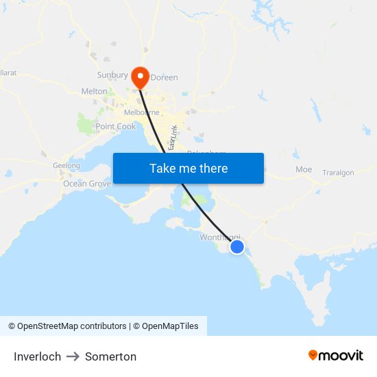 Inverloch to Somerton map