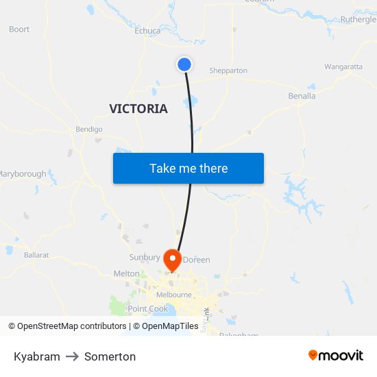 Kyabram to Somerton map