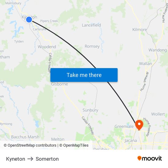 Kyneton to Somerton map