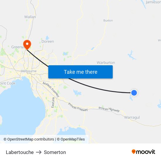 Labertouche to Somerton map