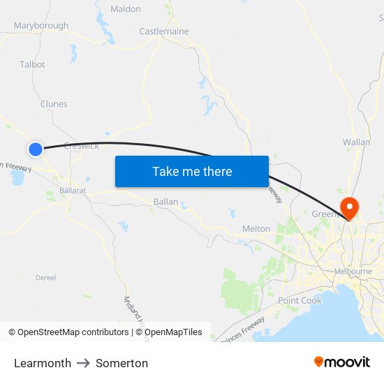 Learmonth to Somerton map