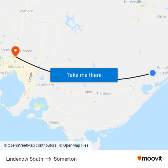Lindenow South to Somerton map