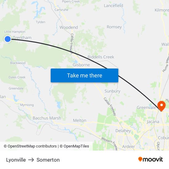 Lyonville to Somerton map