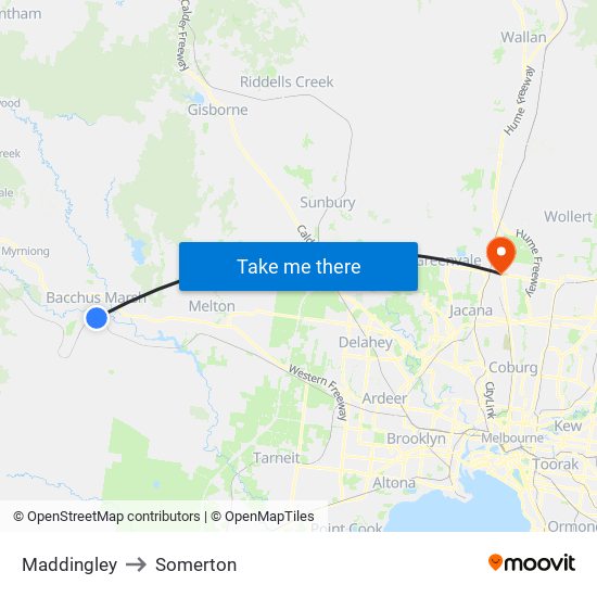 Maddingley to Somerton map