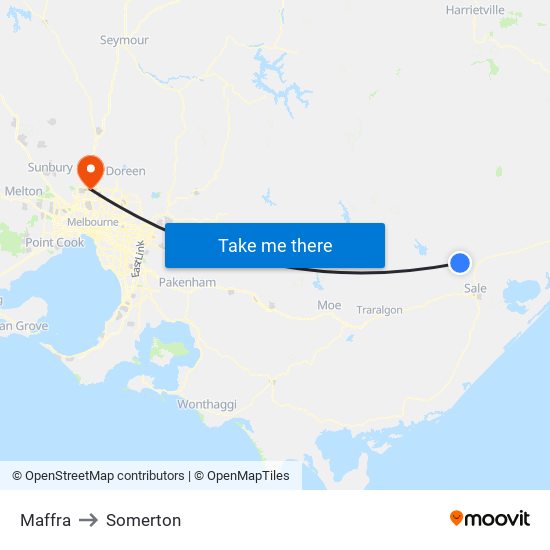 Maffra to Somerton map