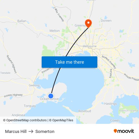 Marcus Hill to Somerton map