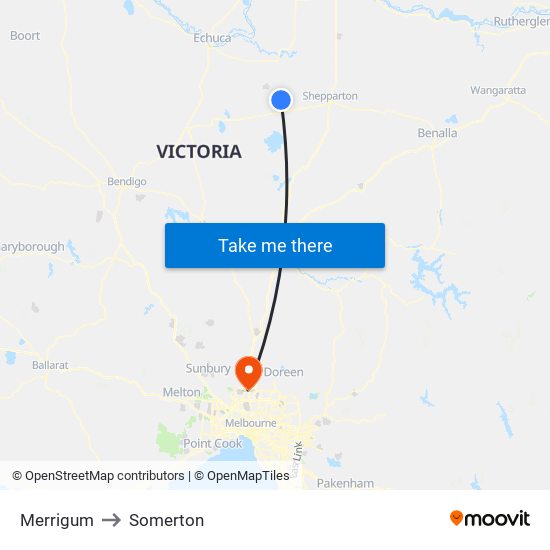 Merrigum to Somerton map