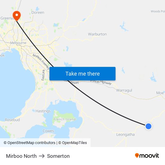 Mirboo North to Somerton map