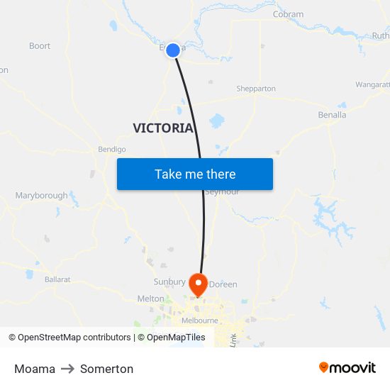 Moama to Somerton map