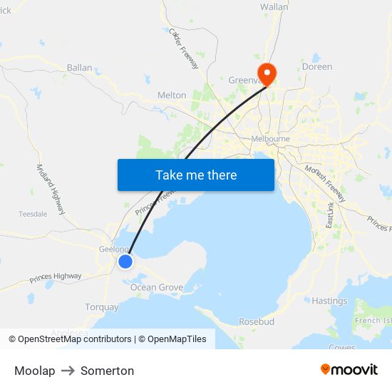 Moolap to Somerton map