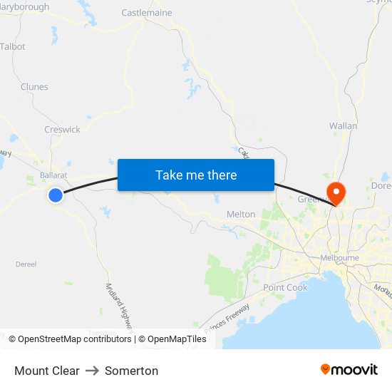 Mount Clear to Somerton map