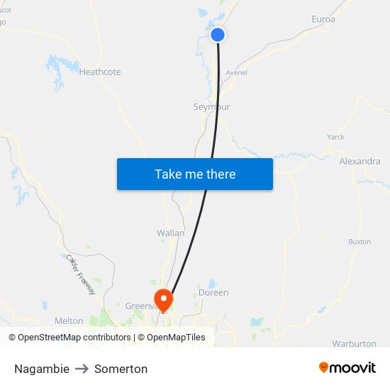 Nagambie to Somerton map