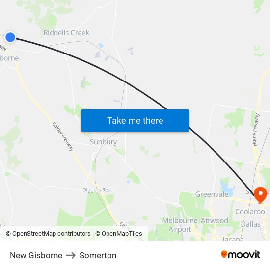 New Gisborne to Somerton map