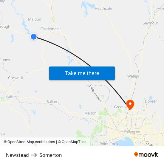 Newstead to Somerton map