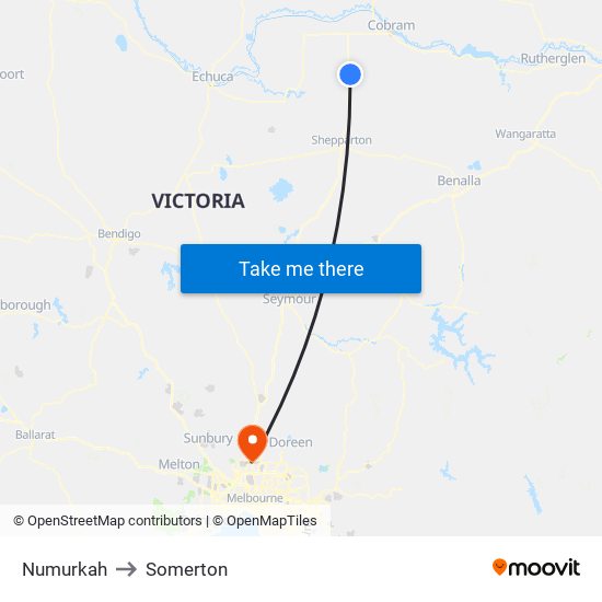 Numurkah to Somerton map