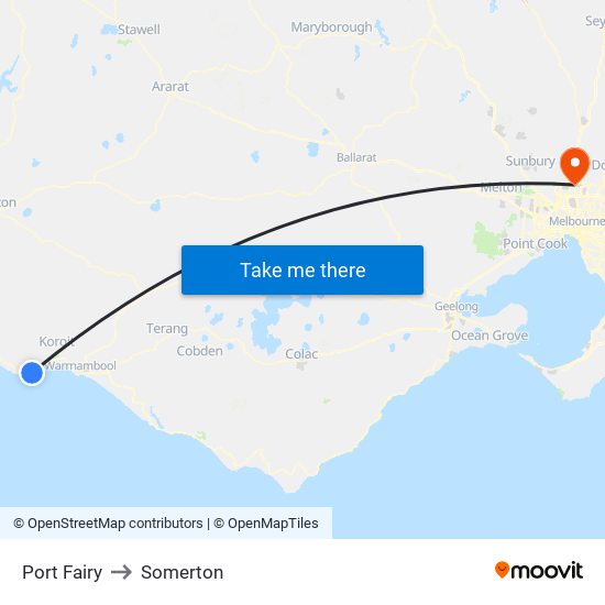 Port Fairy to Somerton map