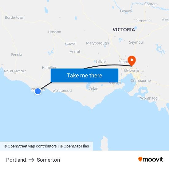 Portland to Somerton map