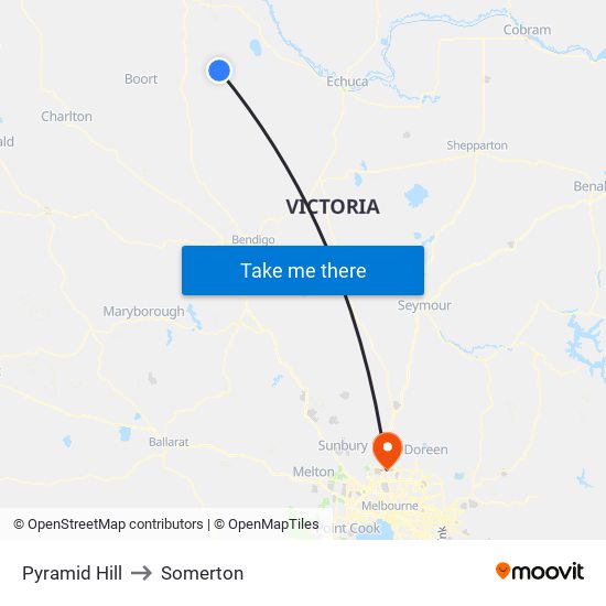 Pyramid Hill to Somerton map