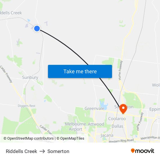 Riddells Creek to Somerton map